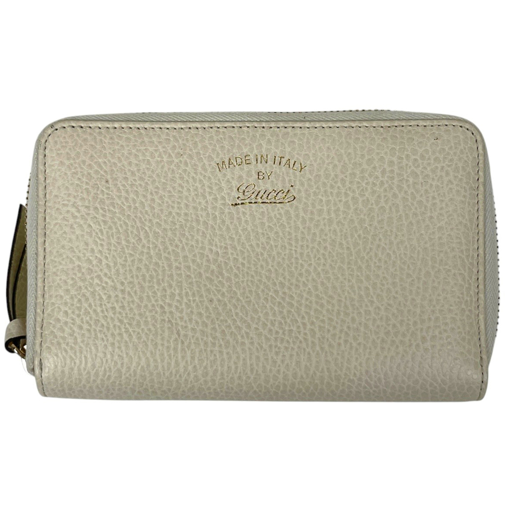 Gucci GUCCI Bi-fold wallet, round zipper, leather, white, 354497, women's